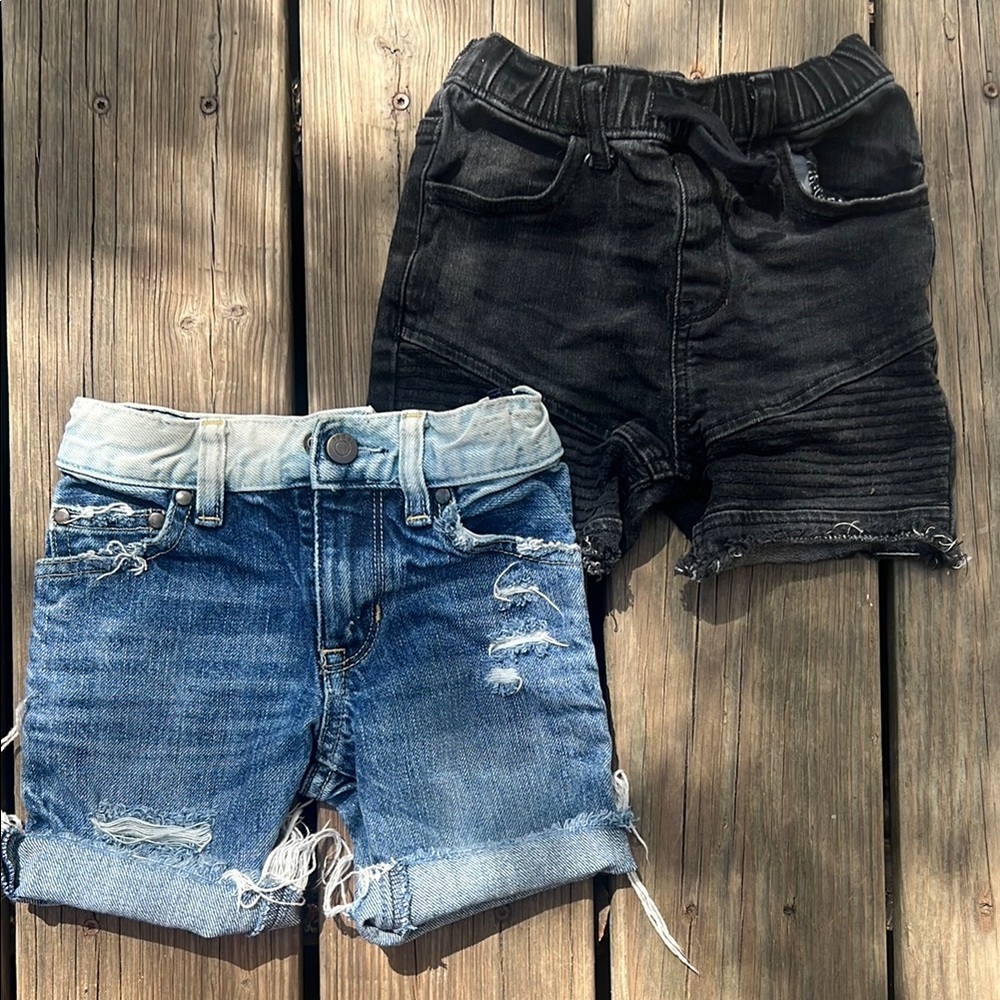 Stylish Kids Denim Shorts Set - Black and Blue